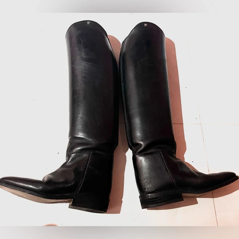 Petrie Black Leather Equestrian Dressage Pull On Women's Riding Boots